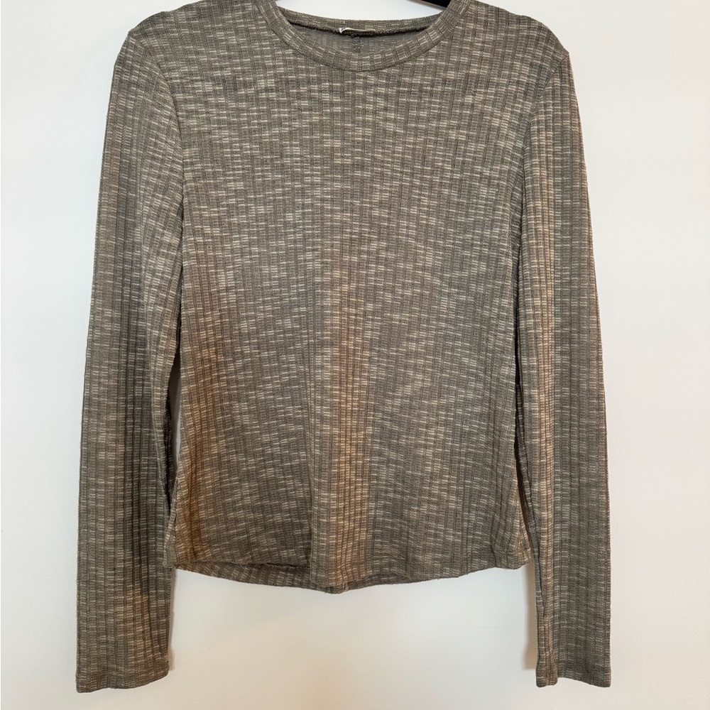 Free People Textured Green Long Sleeve Top